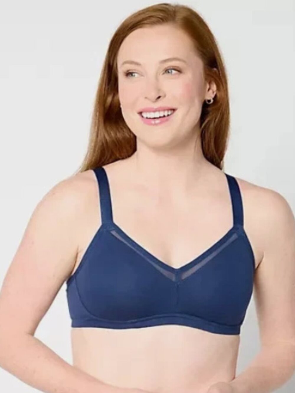 Cuddl Duds Intimates Cotton Core Mesh Trimmed Bralette-Navy-1X-NEW-A640971